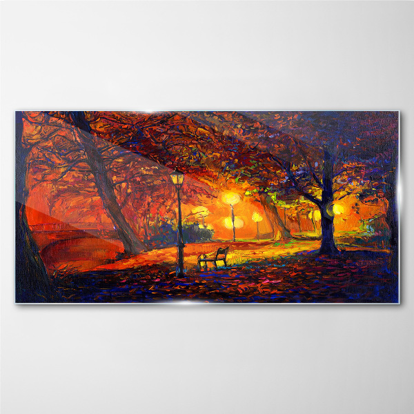 Golden autumn in the park Wall art on glass
