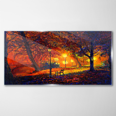 Golden autumn in the park Wall art on glass