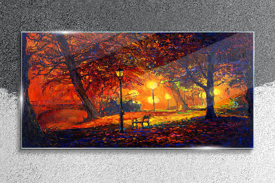 Golden autumn in the park Wall art on glass