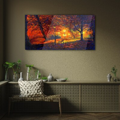 Golden autumn in the park Wall art on glass