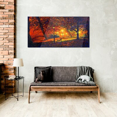 Golden autumn in the park Wall art on glass