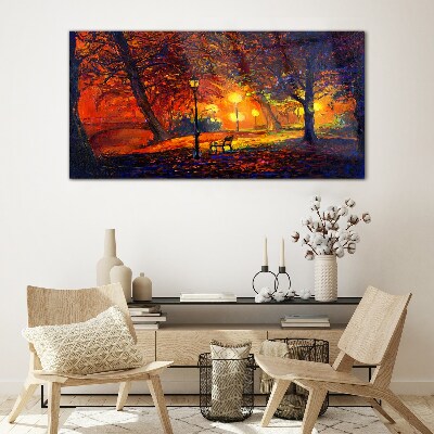 Golden autumn in the park Wall art on glass