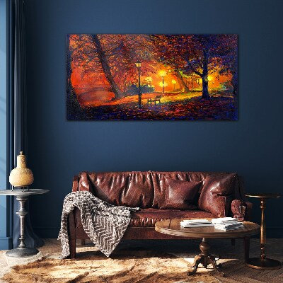 Golden autumn in the park Wall art on glass