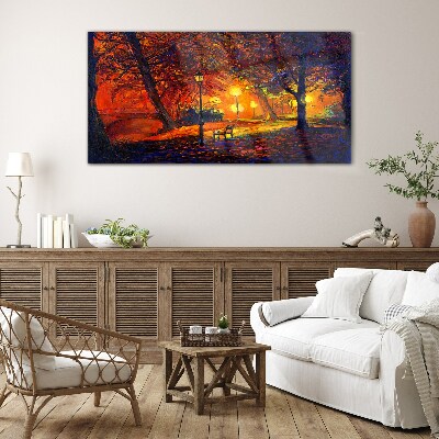Golden autumn in the park Wall art on glass