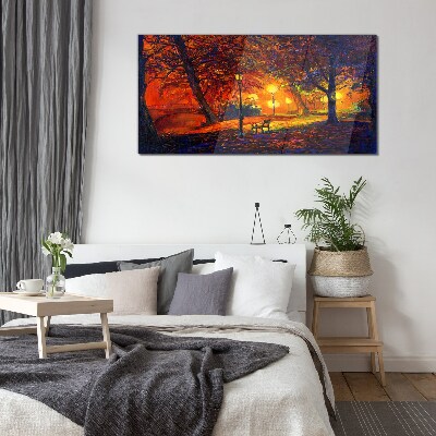 Golden autumn in the park Wall art on glass