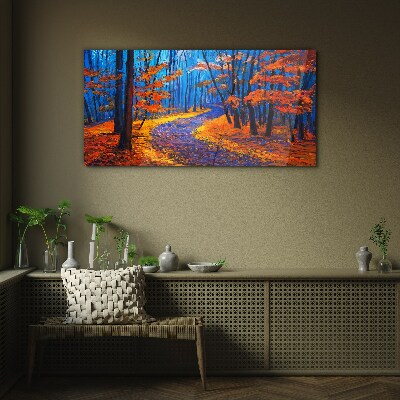Autumn avenue in the colors of the sunset Glass art print