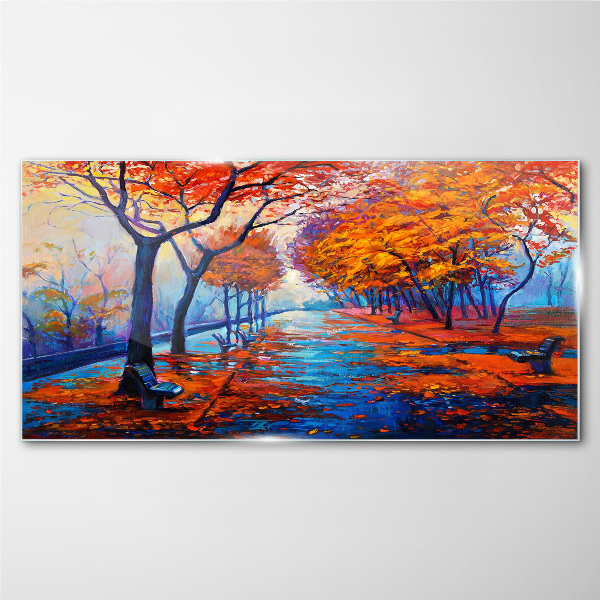Autumn alley Wall art on glass