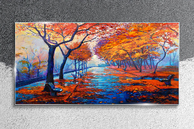 Autumn alley Wall art on glass