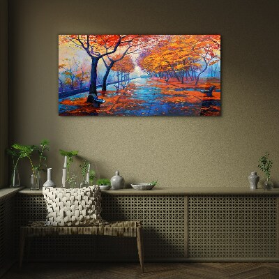 Autumn alley Wall art on glass