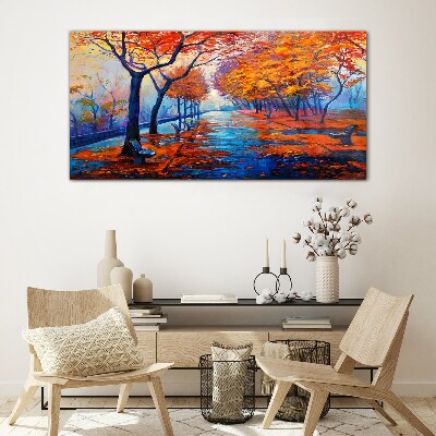 Autumn alley Wall art on glass