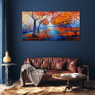 Autumn alley Wall art on glass