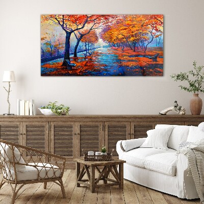 Autumn alley Wall art on glass