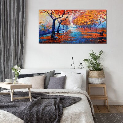 Autumn alley Wall art on glass