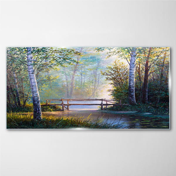 A bridge in a forest landscape Glass art print