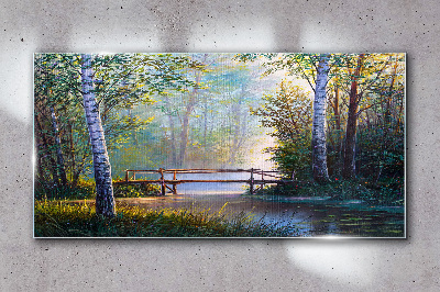 A bridge in a forest landscape Glass art print