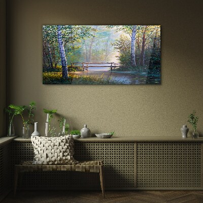 A bridge in a forest landscape Glass art print