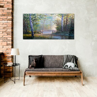 A bridge in a forest landscape Glass art print
