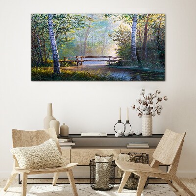 A bridge in a forest landscape Glass art print