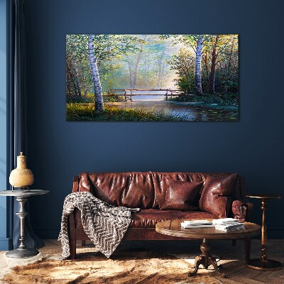 A bridge in a forest landscape Glass art print