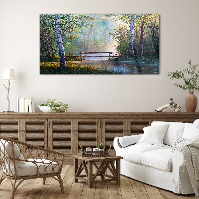 A bridge in a forest landscape Glass art print