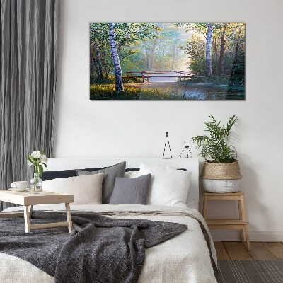A bridge in a forest landscape Glass art print