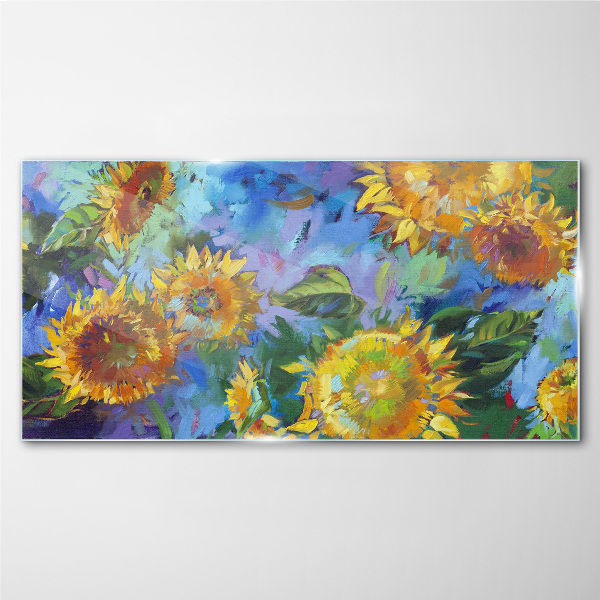 Sunflowers in a colorful composition Glass art print