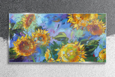 Sunflowers in a colorful composition Glass art print