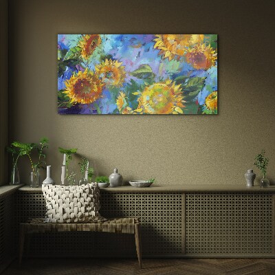 Sunflowers in a colorful composition Glass art print