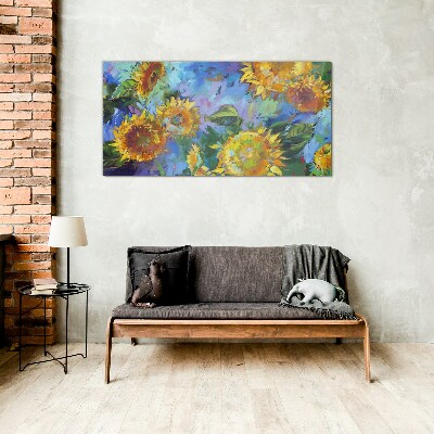Sunflowers in a colorful composition Glass art print