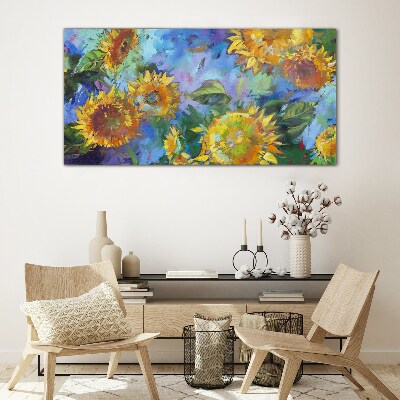 Sunflowers in a colorful composition Glass art print