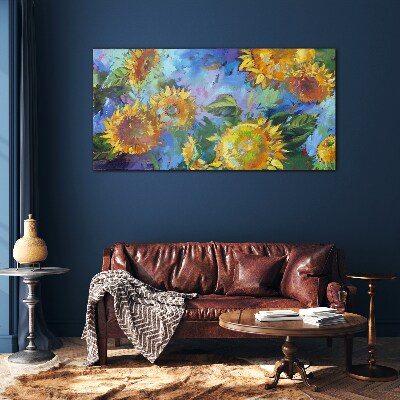 Sunflowers in a colorful composition Glass art print
