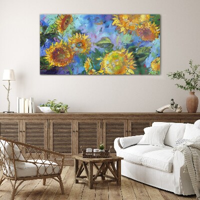 Sunflowers in a colorful composition Glass art print