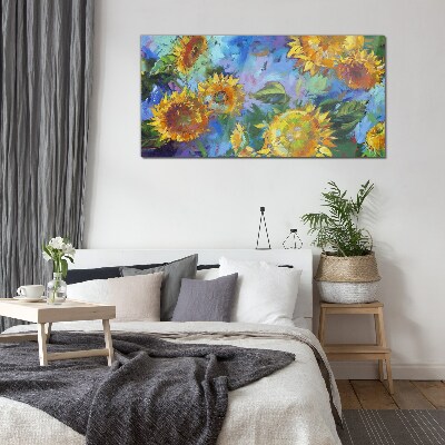 Sunflowers in a colorful composition Glass art print