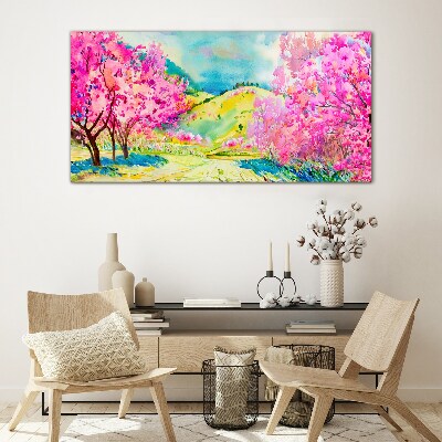 Abstract tree hill Glass Wall Art