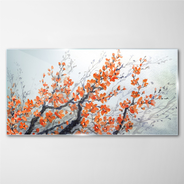 A floral explosion in shades of orange Wall art on glass