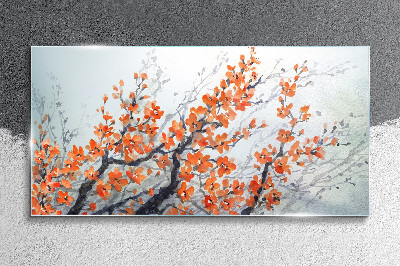 A floral explosion in shades of orange Wall art on glass