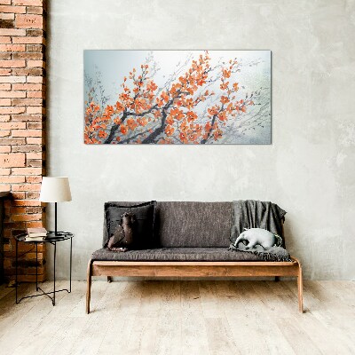 A floral explosion in shades of orange Wall art on glass