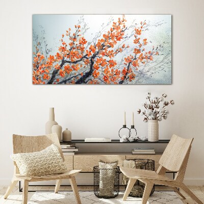 A floral explosion in shades of orange Wall art on glass