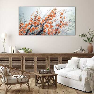 A floral explosion in shades of orange Wall art on glass
