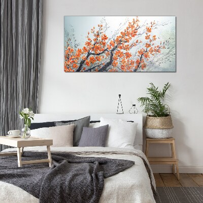 A floral explosion in shades of orange Wall art on glass