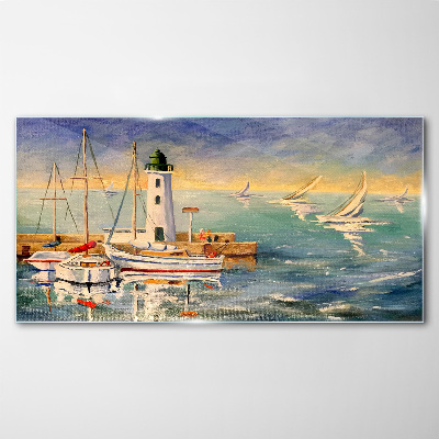 Seascape with a lighthouse Wall art on glass