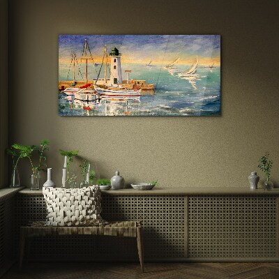 Seascape with a lighthouse Wall art on glass