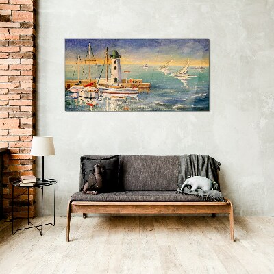 Seascape with a lighthouse Wall art on glass