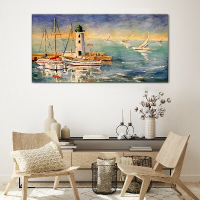 Seascape with a lighthouse Wall art on glass