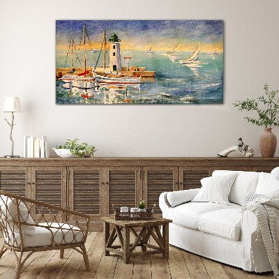 Seascape with a lighthouse Wall art on glass