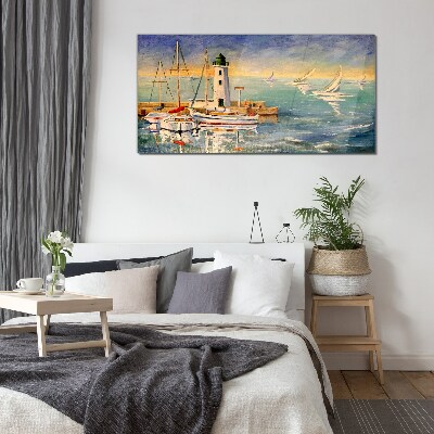 Seascape with a lighthouse Wall art on glass