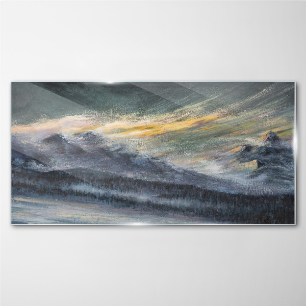Mountain landscape at dusk Glass art print