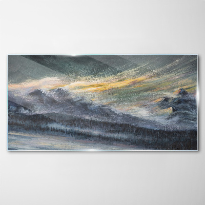 Mountain landscape at dusk Glass art print