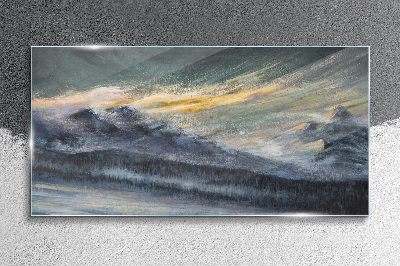 Mountain landscape at dusk Glass art print