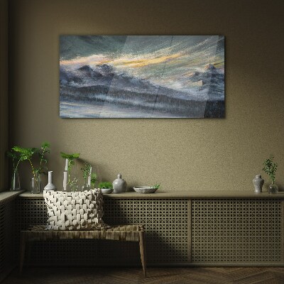 Mountain landscape at dusk Glass art print